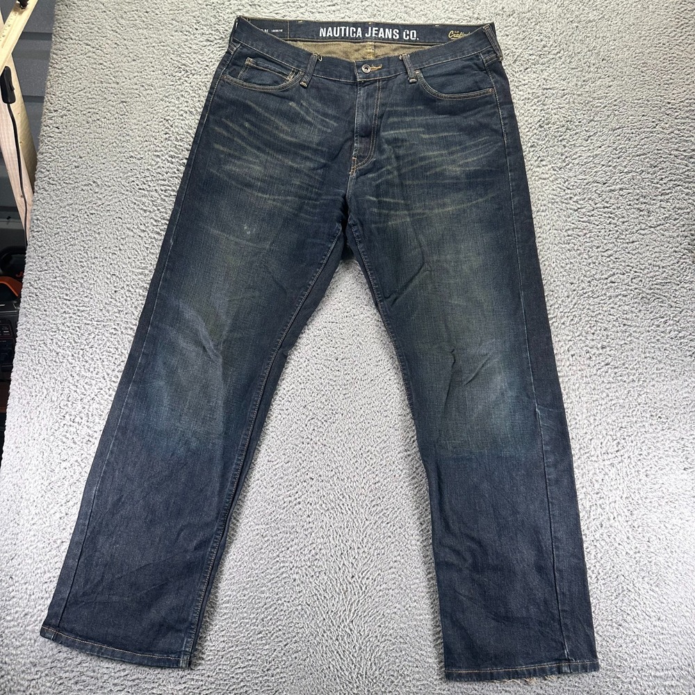 Vintage Nautica Jeans Mens 38x34 Blue Cotton Denim Straight Baggy Workwear Faded